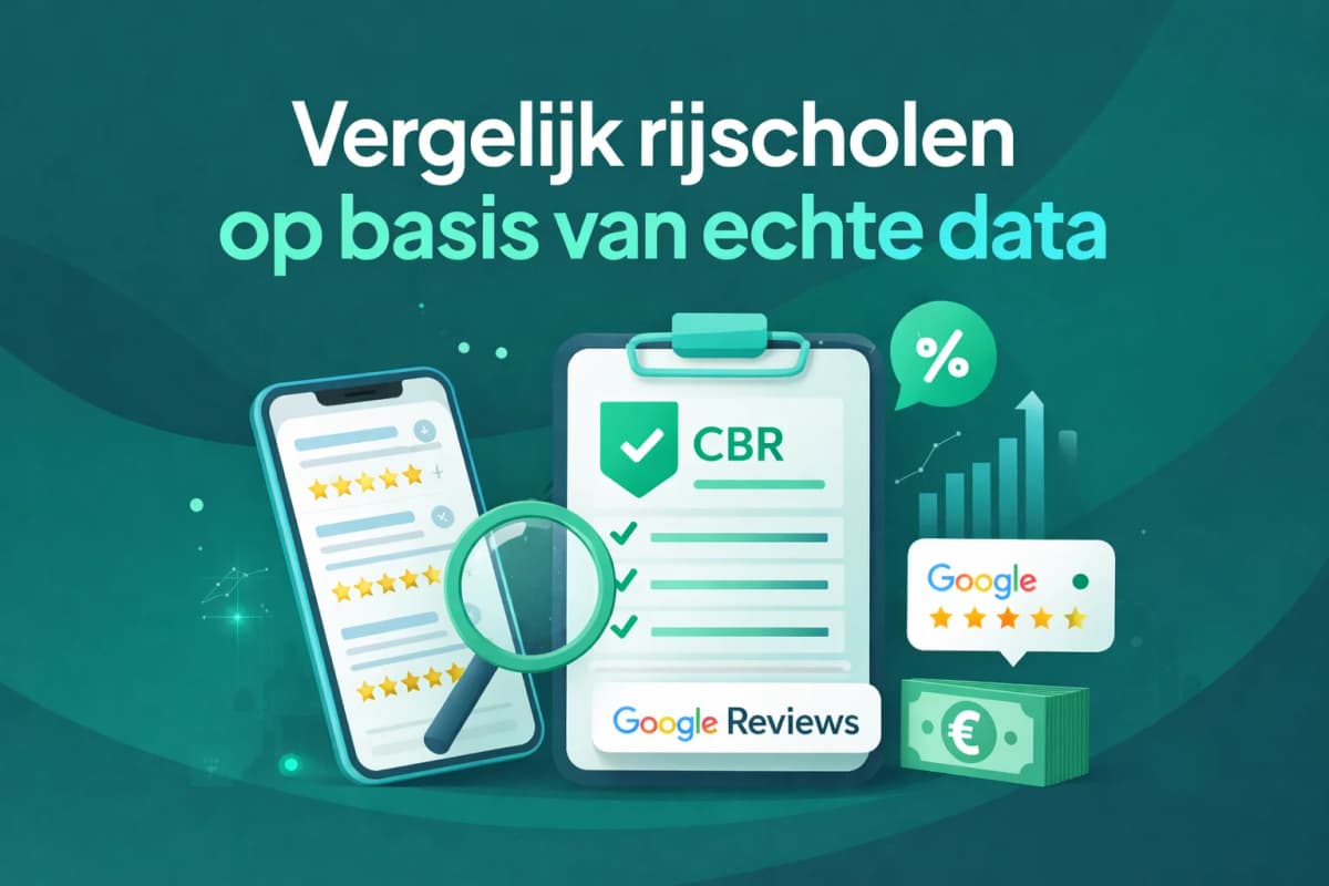 Vergelijk rijscholen op basis van CBR data, Google Reviews en lesprijzen